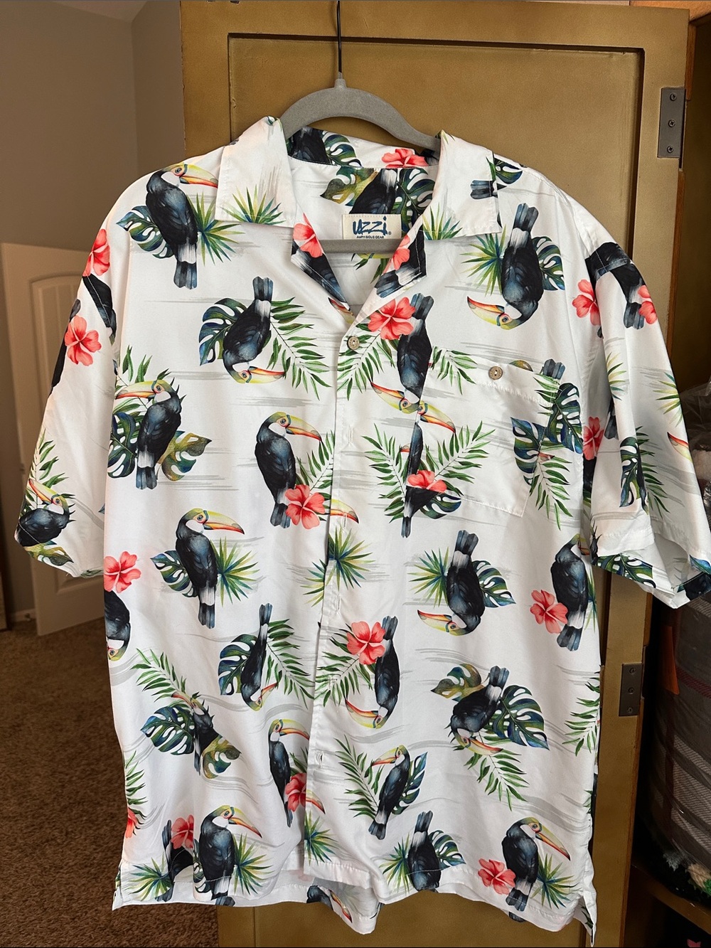 Men's Toucan Print Short-Sleeve Button-Down Shirt - White